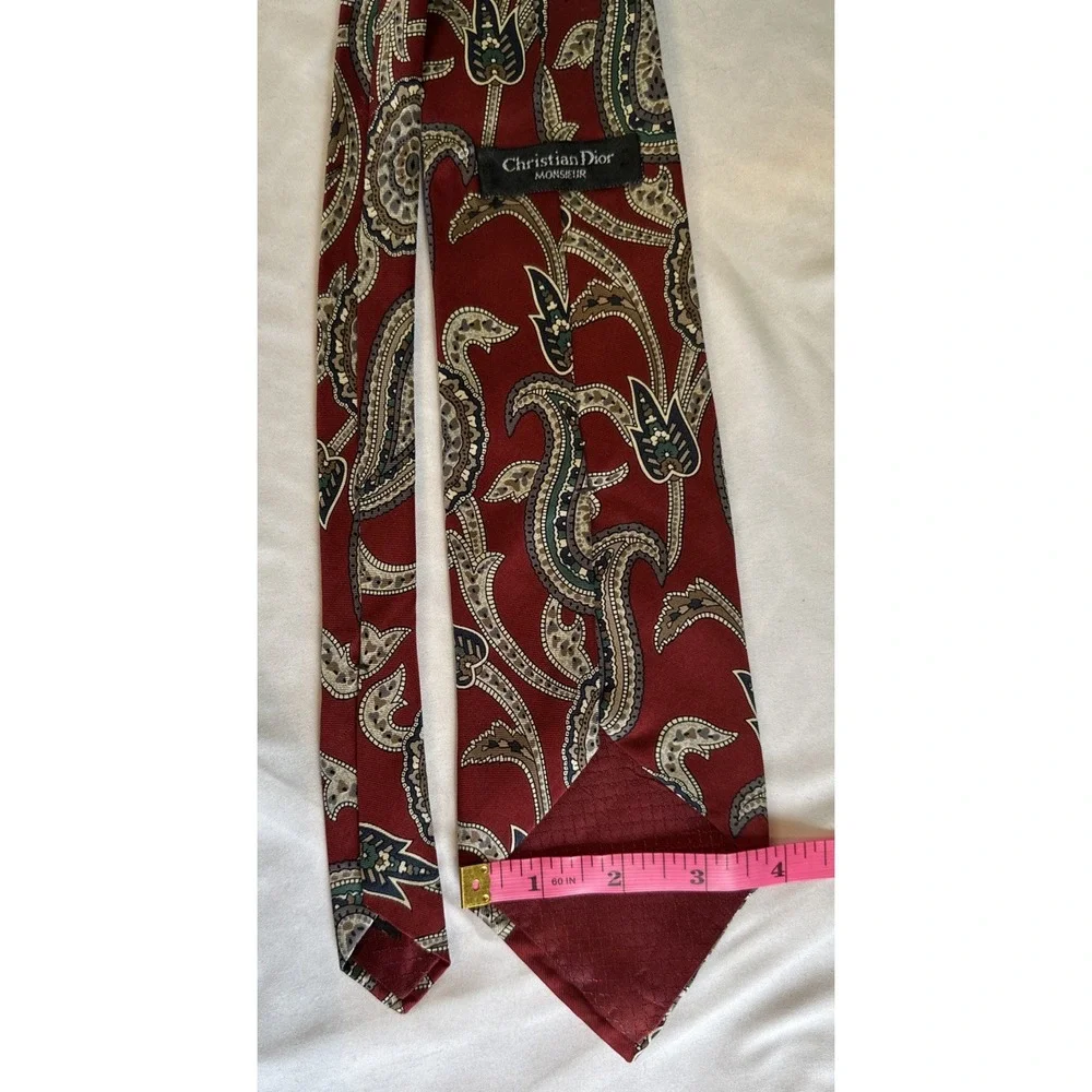 Christian Dior Monsieur Vintage Silk Tie Red Paisley Floral Geometric Designer